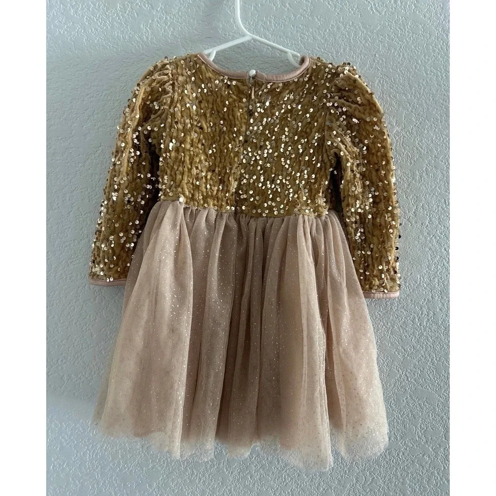 Little Girls Gold Sequence Party Dress - Excellent Condition